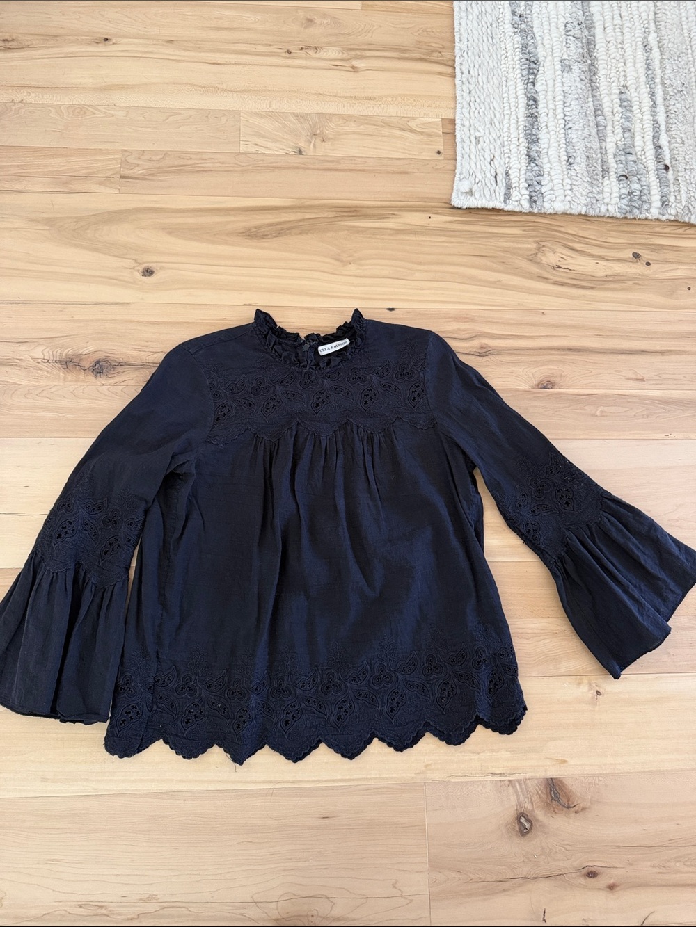 Ulla Johnson Black Eyelet Peasant Blouse - Scalloped Hem Size 6